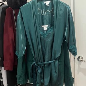 Linea Donatella Teal Satin Robe and Nightgown Top only